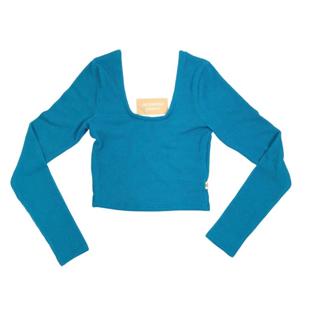 ARAMINTA JAMES Ocean Breeze Crinkle Top 6/M Azure Blue Festival City Chick NWT